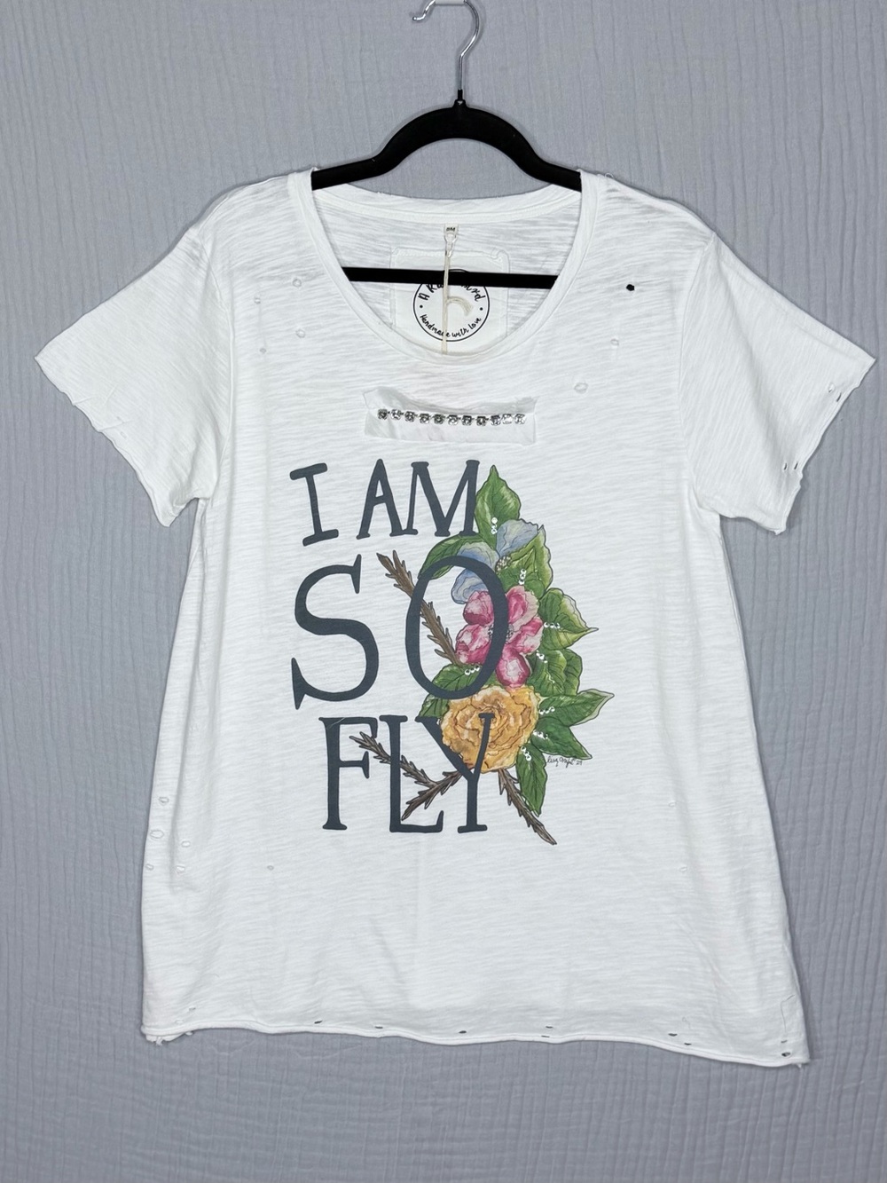 A Rare Bird “I Am So Fly” Tattered Graphic Tee S/M NWT